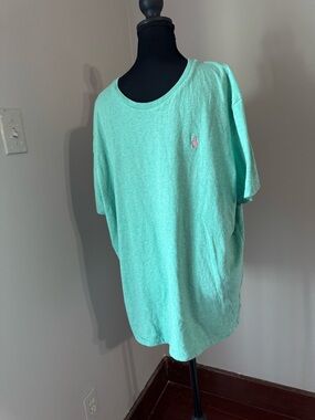 Polo by Ralph Lauren Teal Crew Neck Tee with Gold Logo Print